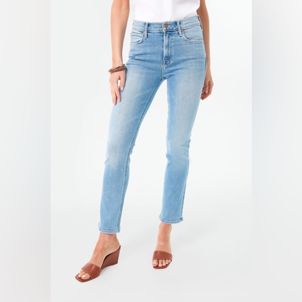 mother the mid rise dazzler straight leg ankle jeans in in the blink of an eye